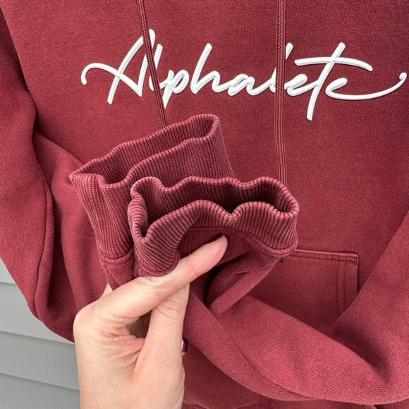 Alphalete size M Burgundy Wine Red Script Logo Hoodie Sweatshirt - Picture 7 of 11